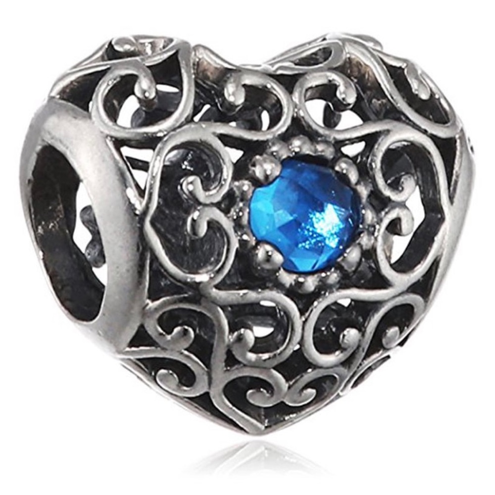 DECEMBER SIGNATURE HEART PANDORA BLUE CRYSTAL CHARM